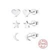 S925 Sterling Silver Compact Mini Geometric Heart-shaped Star Moon Set Ear Studs