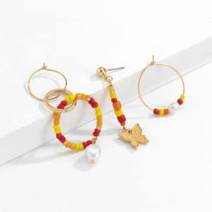 Temperament Stitching Rice Beads Butterfly Earrings Set