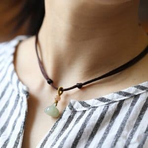 Natural Hetian Jade Necklace Short Lotus Safety Buckle Pendant Simple
