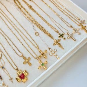Stainless Steel Cross Shelf Necklace Natural Stone Clavicle Chain