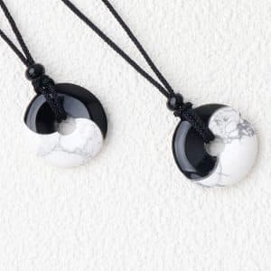 Eight-diagram-shaped Black Silk Turquoise Stitching Peace Buckle Necklace