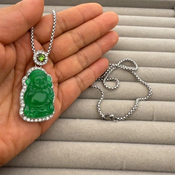 Artificial Chalcedony Lucky Pendant Pendant Emerald Green Safety-blessing Card Necklace Temperament