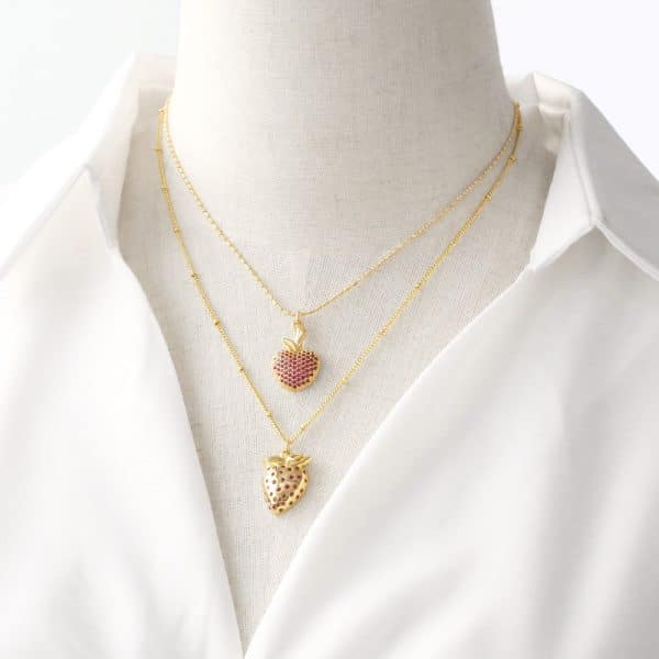 Fruit Strawberry Cherry Pendant Necklace Jewelry For Women