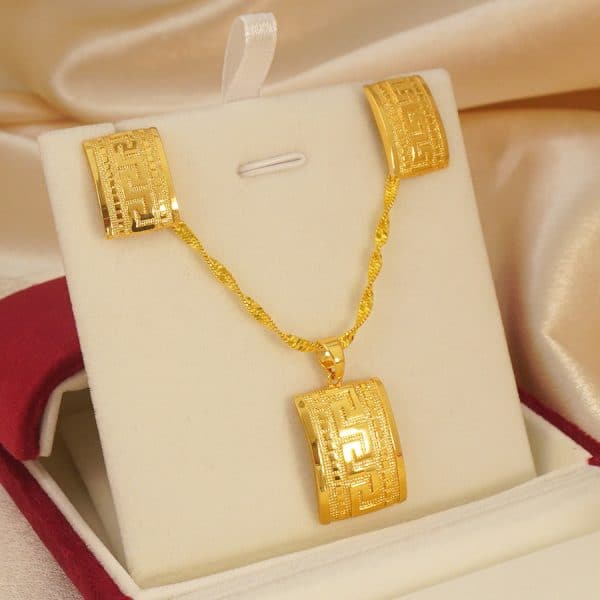 Square Design Pendant Earrings Love Jewelry