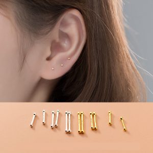 S999 Pure Silver Stud Earrings 4 Pairs Set Of Double-ended