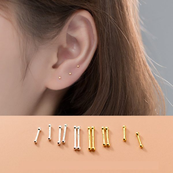 S999 Pure Silver Stud Earrings 4 Pairs Set Of Double-ended