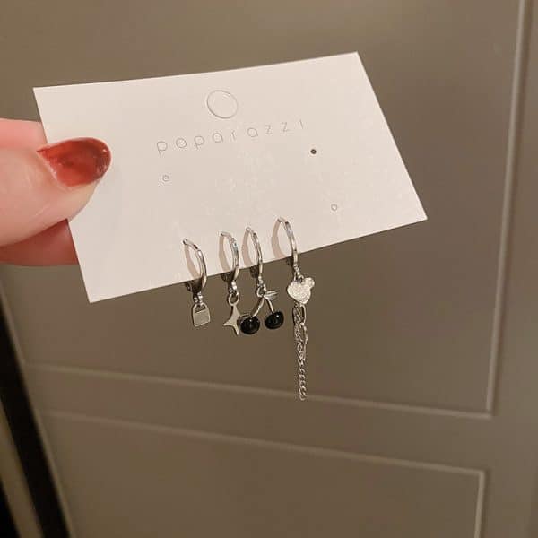 Fashion Personality Cherry Tassel Chain Ear Buckle Set