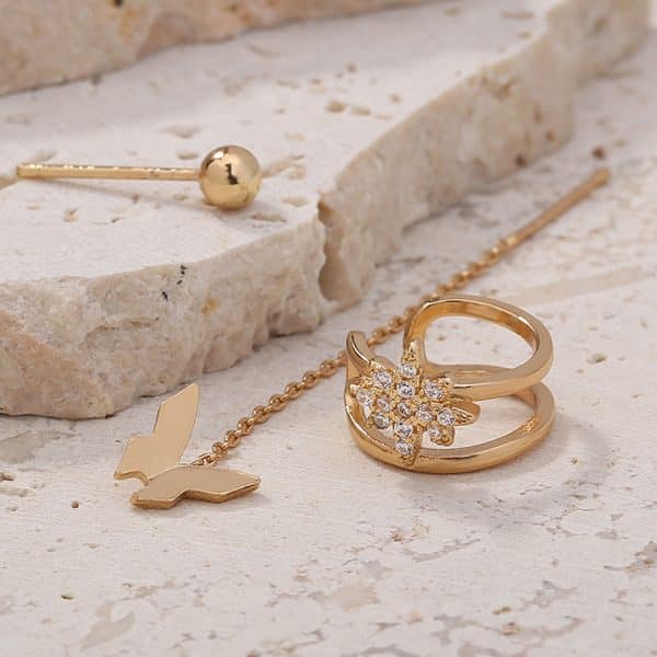 Personality Design Feeling Earrings Inlaid Diamond Awn Star Ear Bone Clip Set Female, Fashion Butterfly Tassel Earrings