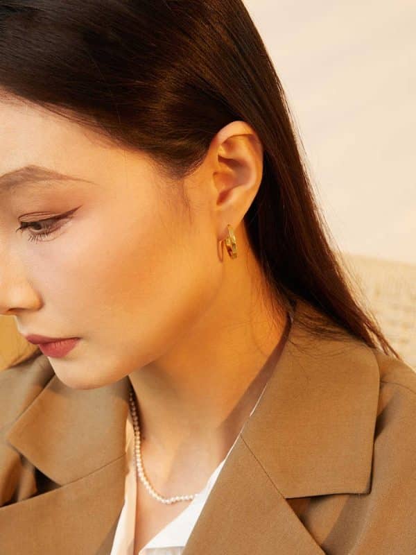 Gold Pigment Ring Earrings Female Circle Ear Studs
