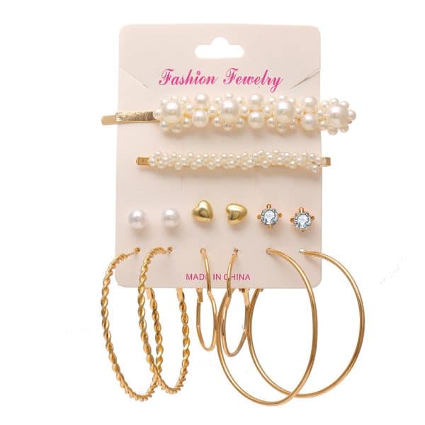 Pearl Headdress Necklace Love Tassel Earrings Set Creative Retro Simple