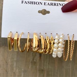6 Pairs Simple C- Type Metal Twist Earrings Set