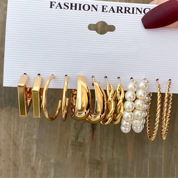 6 Pairs Simple C- Type Metal Twist Earrings Set