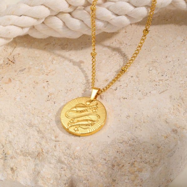 Stainless Steel Bead Necklace Twelve Constellation Embossed Round Necklace For Women