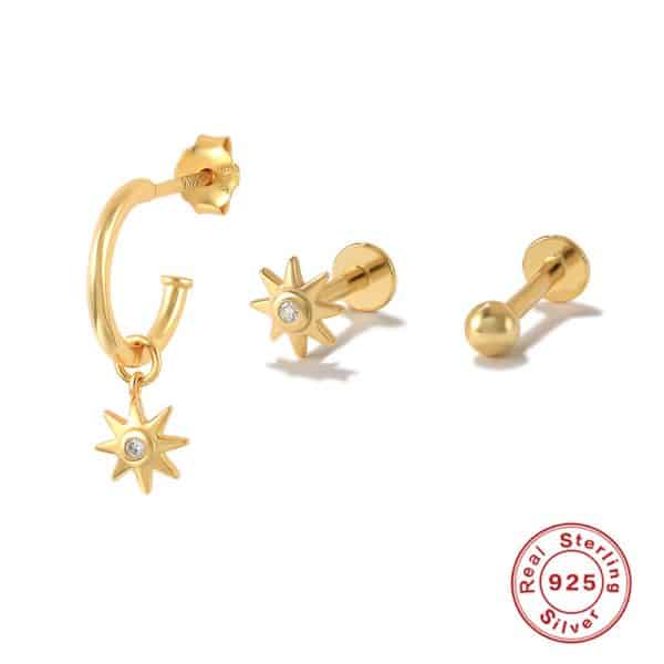 Sterling Silver Earrings Set Sun Flower Stars