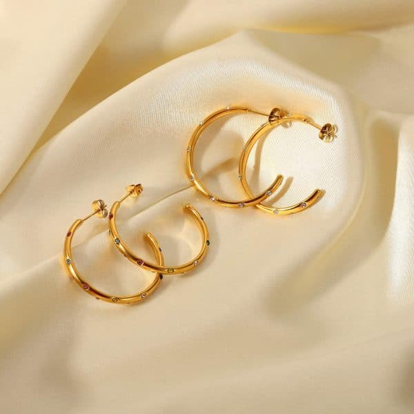 Stainless Steel Set Colored Zircon Earrings
