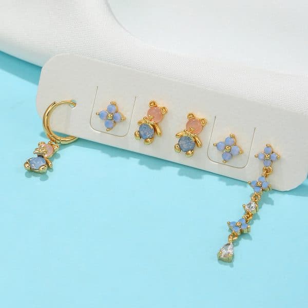 Little Bear Flower Earring Set Fashion Artistic Sense