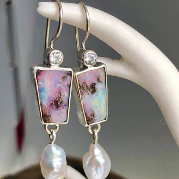 Vintage Geometric Long Turquoise Moonstone Drop Earrings
