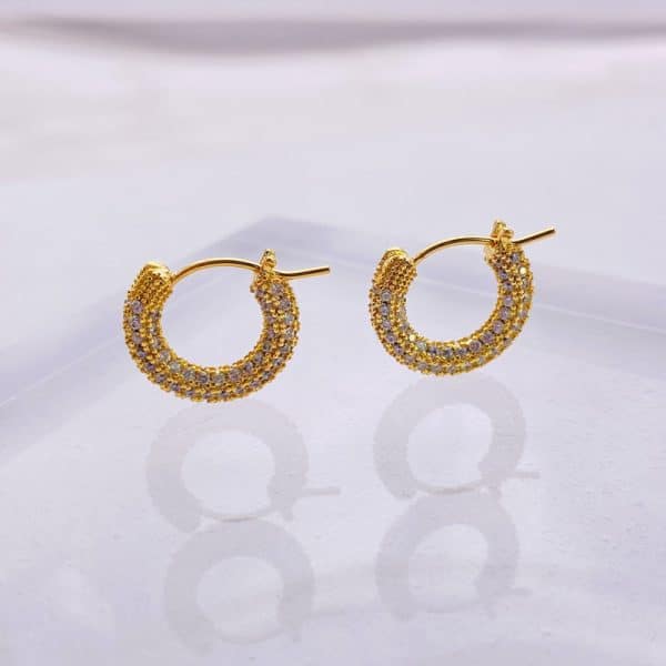 French Micro Set Zircon Hoop Earrings Vintage