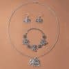 Vintage Ethnic Thai Silver Elephant Jewelry Set Necklace Bracelet Earrings For Women