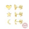 S925 Sterling Silver Compact Mini Geometric Heart-shaped Star Moon Set Ear Studs