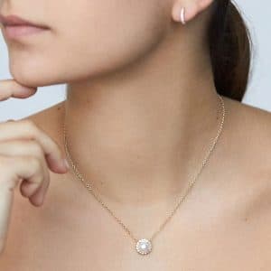 S925 Sterling Silver Round Rhinestone Pearl Pendant Clavicle Chain