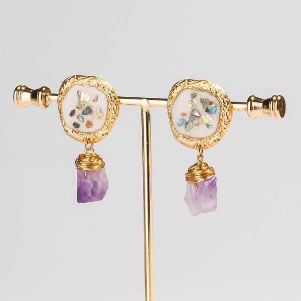 Purple Natural Stone Jewelry Colorful Crushed Shell Earrings
