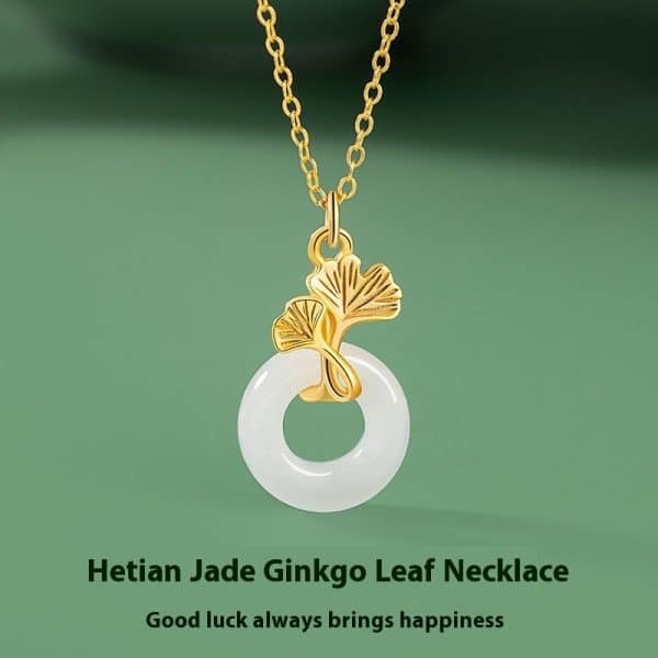 Hetian Jade Necklace Women's New Chinese National Fashion Ginkgo Leaf