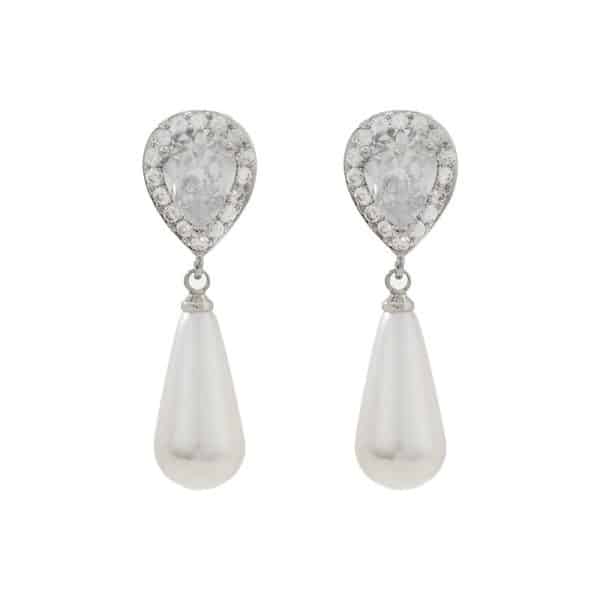 Diamond Water Drop Pearl Eardrops Stud Earrings