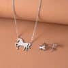 Stainless Steel Gold Silver Unicorn Horse Necklace Earrings Jewelry Set