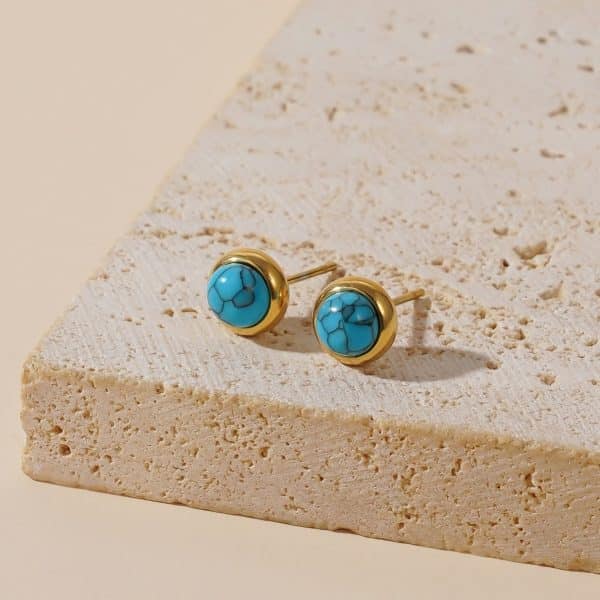 Simple All-match Titanium Steel Turquoise Collarbone Necklace Set