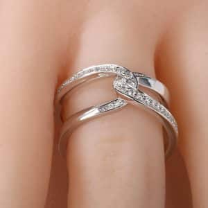 Simple Double C Cross Buckles Copper White Gold Plated Zircon Ring