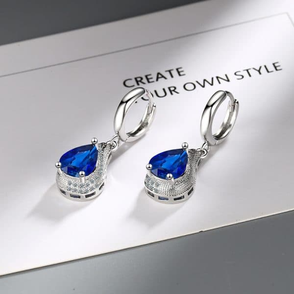 Zircon Water Drop Earrings Women's Simple Royal Blue