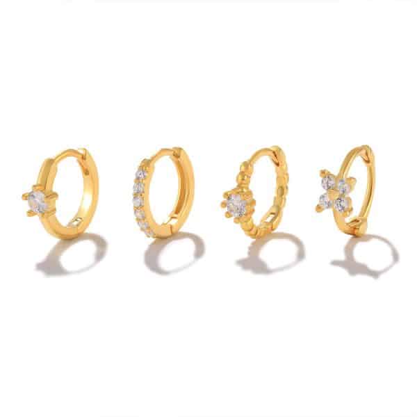 Women's Flower Inlaid Earrings And Buckle 4 Piece Set