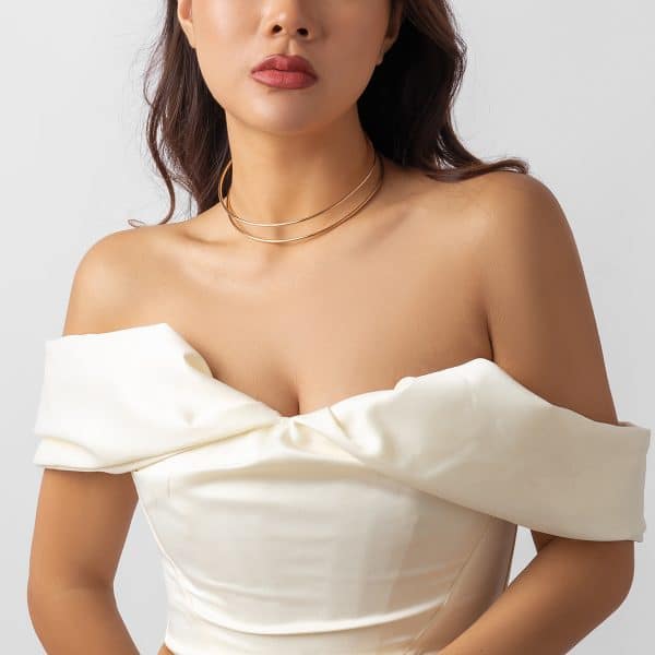 Simple Clavicle Chain Open Line Geometric Neck Ring Metallic