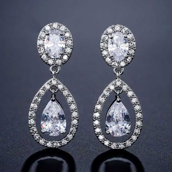 Copper Inlaid Zircon Drop Earrings Women's