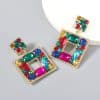 Multi-layered Square Alloy Diamond-set Glass Diamond Geometric Earrings