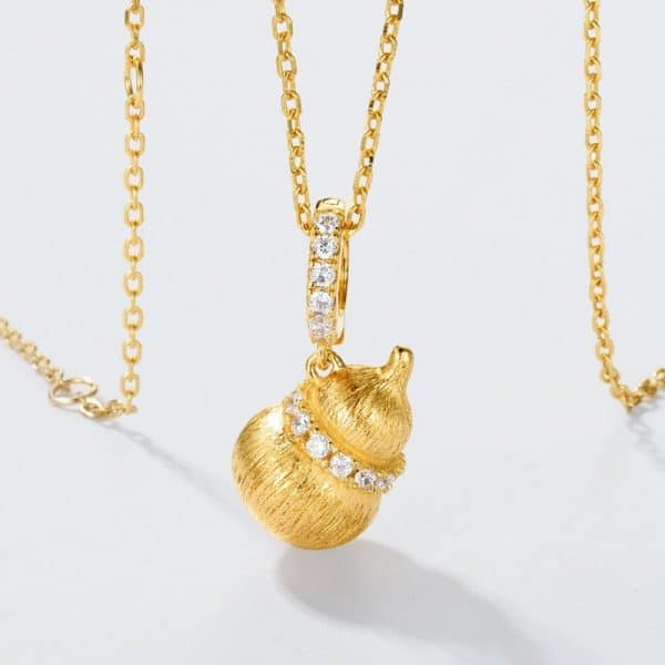 Brushed Calabash Pendent Necklace S925 Silver Plating 10k Gold