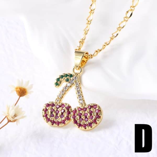 Fruit Strawberry Cherry Pendant Necklace Jewelry For Women