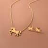 Stainless Steel Gold Silver Unicorn Horse Necklace Earrings Jewelry Set