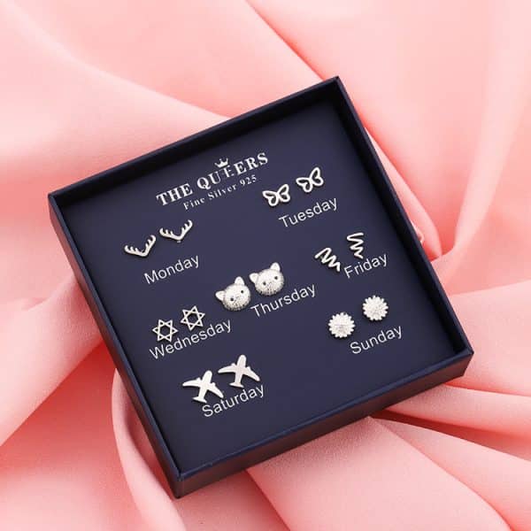 New 925 Silver Needle Earrings Gift Box Fashion Xingyue Combination Set