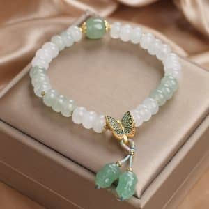 Tian Shan Cui Abacus Beads Jade Bracelet Retro Butterfly Tassel
