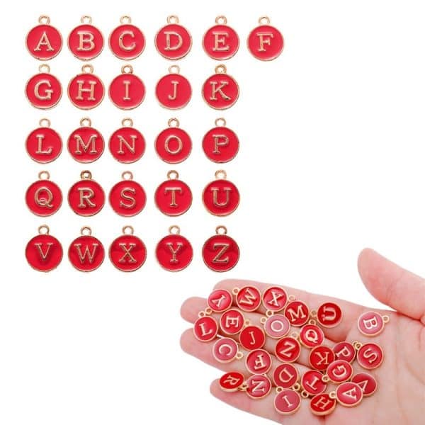 12 Colors Round Drop Oil English Letter Alloy Pendant DIY Ornament Accessories