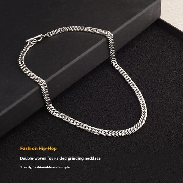 Advanced Double-woven Four-sided Grinding Trend Men's Versatile Simple Necklace