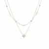 Double-layer Six-pointed Star Rhinestone Pearl Stainless Steel Necklace 18K Gold Plating Ins Design Sense