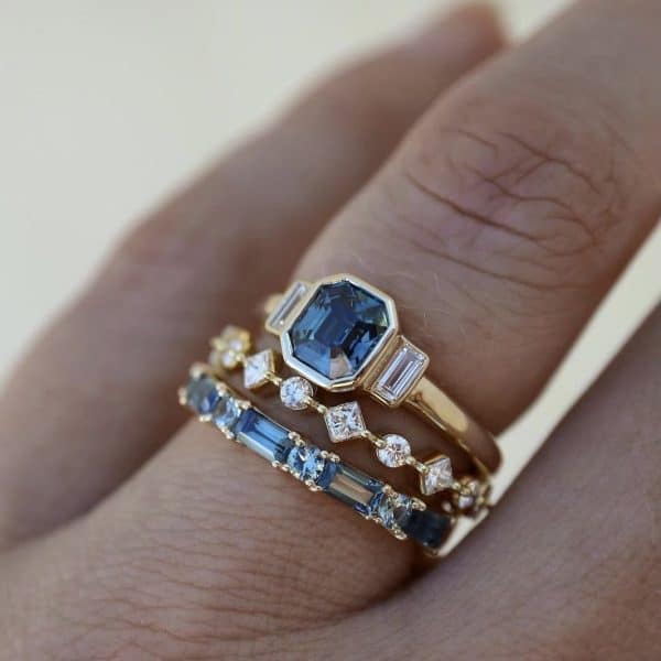 Alloy Inlaid Zircon Three-piece Ring Set