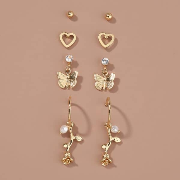Fashion Women's All-match Butterfly Alloy Stud Earring Set