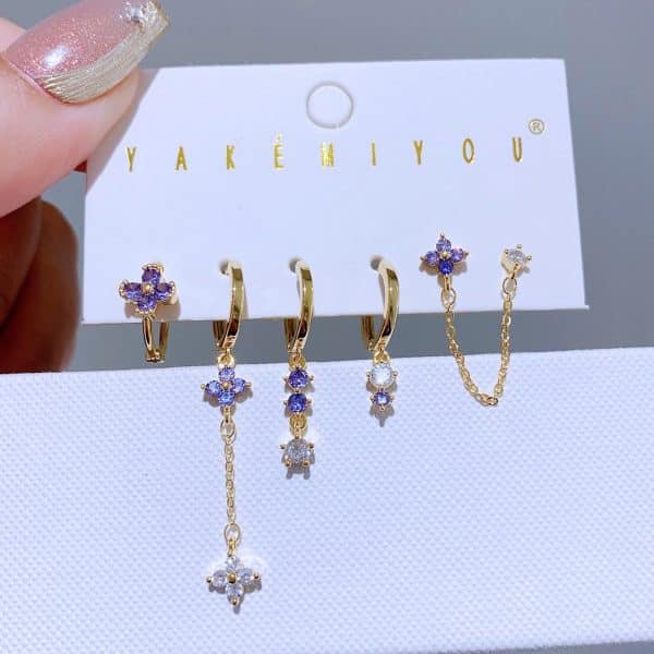 Ladies New Fashion Zirconium Ring Earring Set