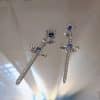 Micro Set Sapphire Cross Earrings