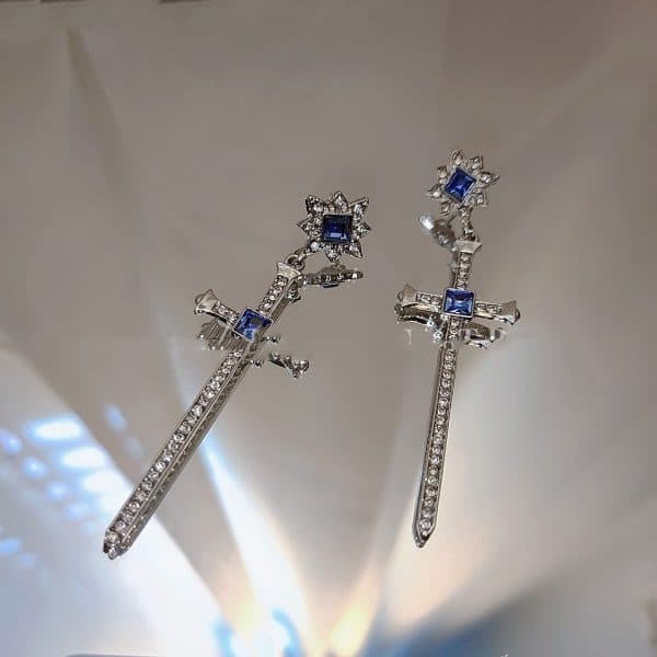 Micro Set Sapphire Cross Earrings