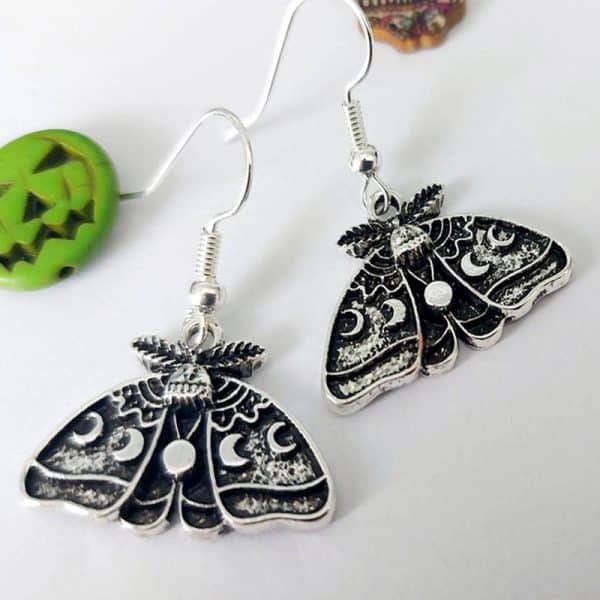 Women's Silver Sun Moon Moth Drop Earrings